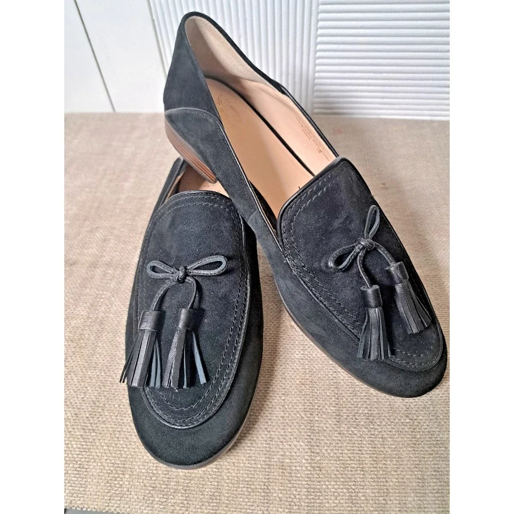 Cole‎ Haan Pinch Loafers Size 8.5 Black Suede  Tassel Slip-On Foldable Back